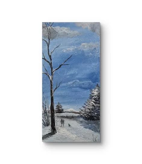 Walking with the dog on a snowy day