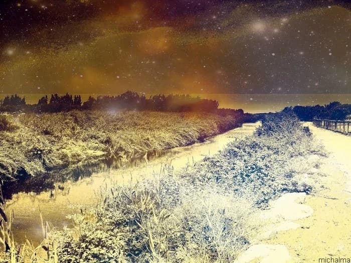 Sepia starry landscape