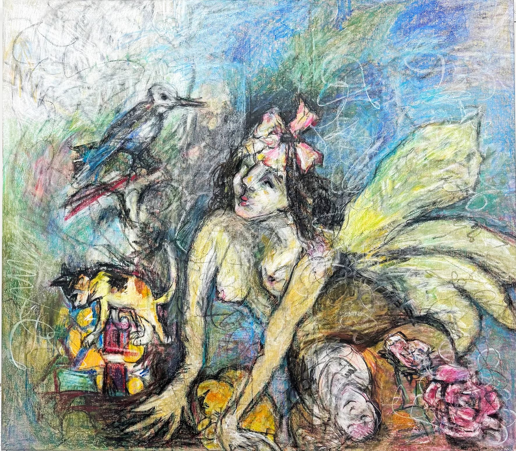 A sweet moment - Pastel drawing on canvas