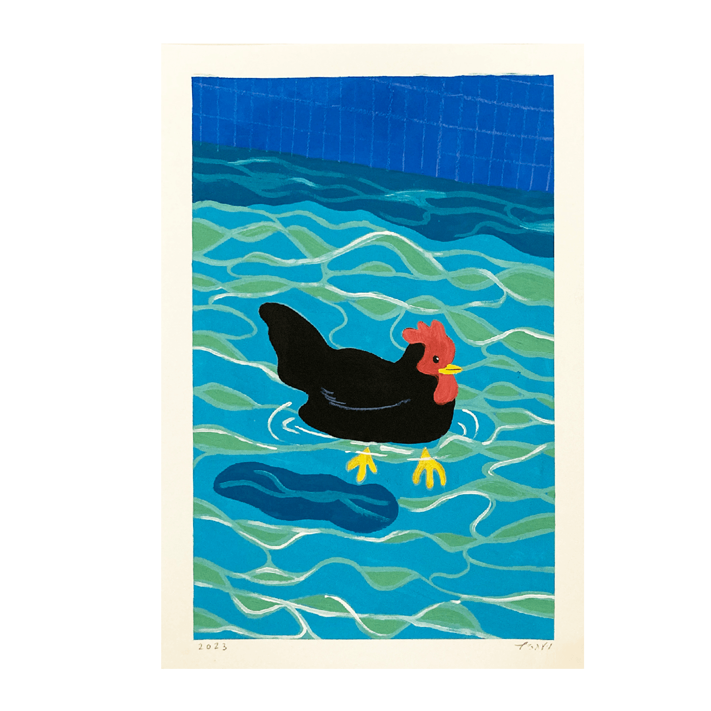 Black Hen in Blue Water